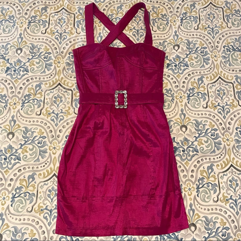 Jessica McClintock jewel belt dark pink mini dress